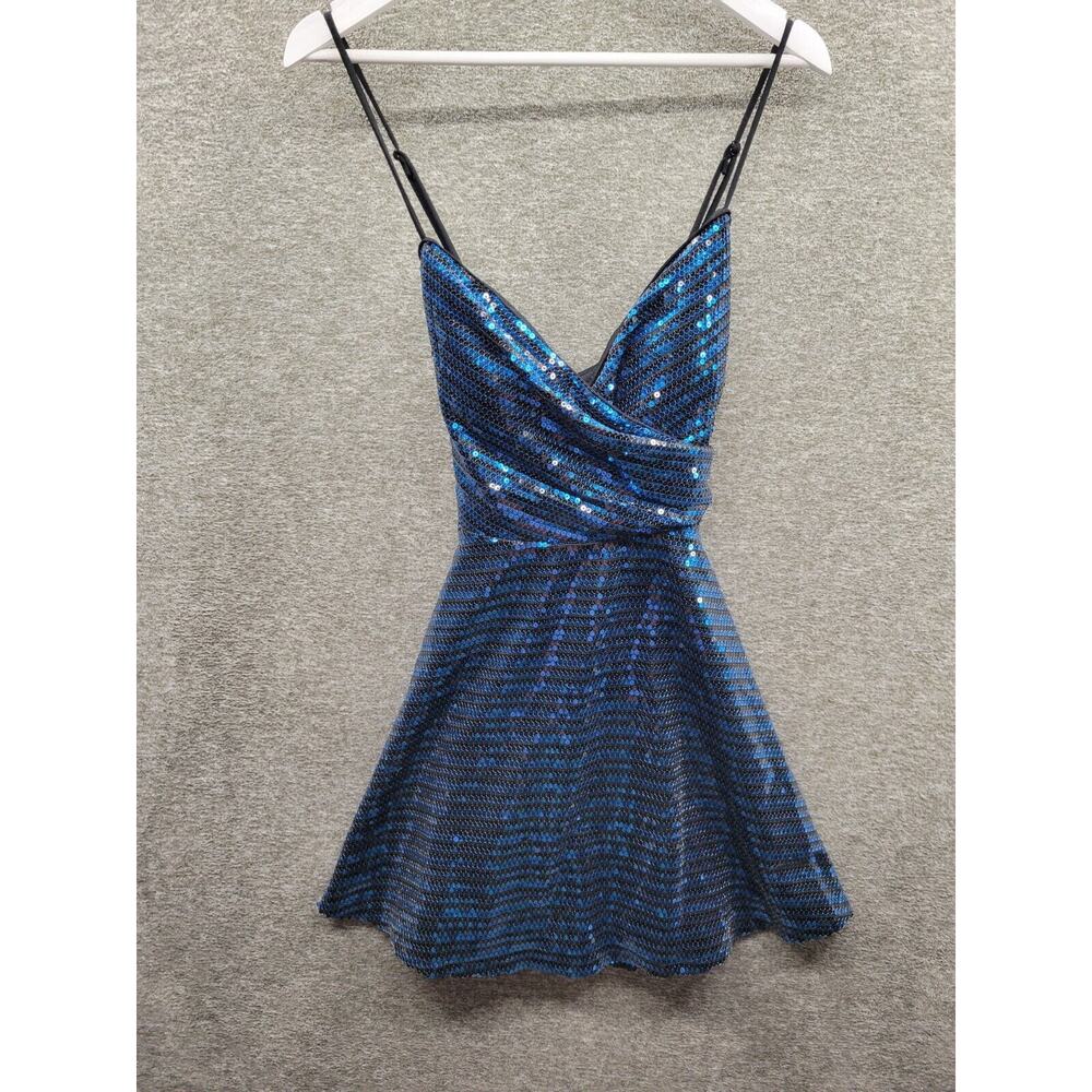 City Studios Sequined Prom Dress Juniors 13/14 Blue Black Sleeveless Fit & Flare